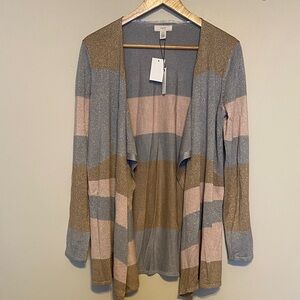 Cupio Metallic Striped Cardigan in Pink, Blue, and Gold